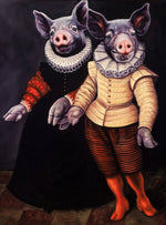 Print of a portrait of two royal pigs by Jane Talton